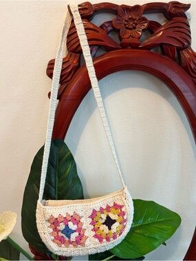 Roxy Crochet Multicolor Granny Square Casual Shoulder Bag Purse